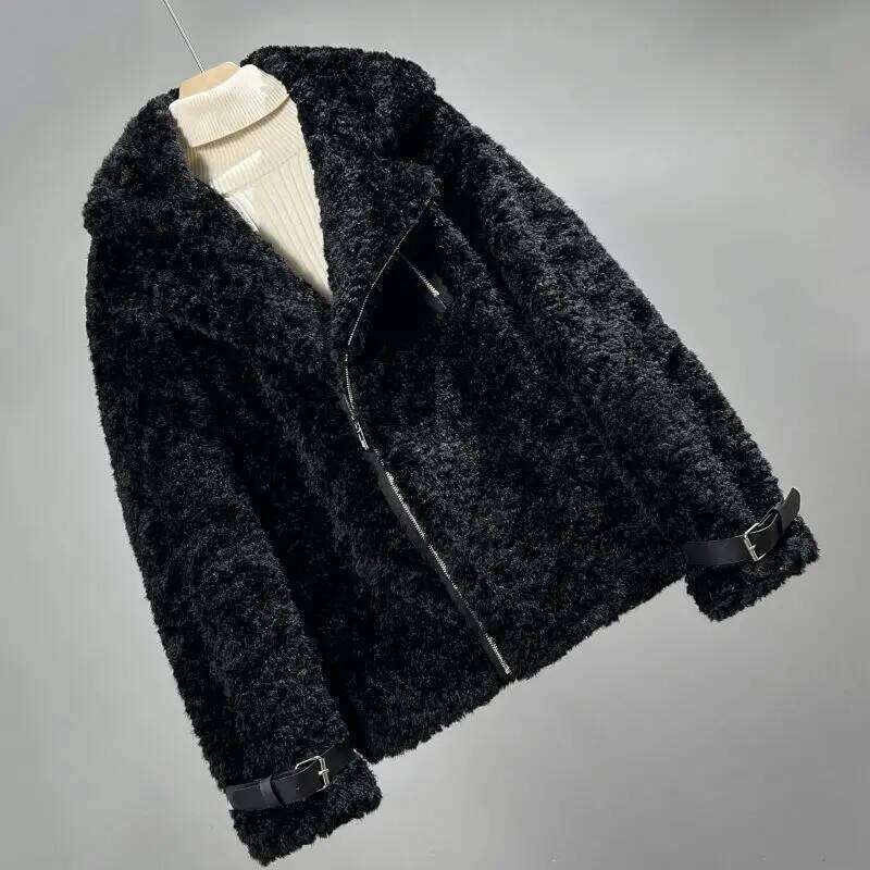Lambswool Men's Large Lapel Collar Winter Biker Jacket Fur Thick Faux Shearling Coat Loose Vintage Warm JJ1022 Z260313