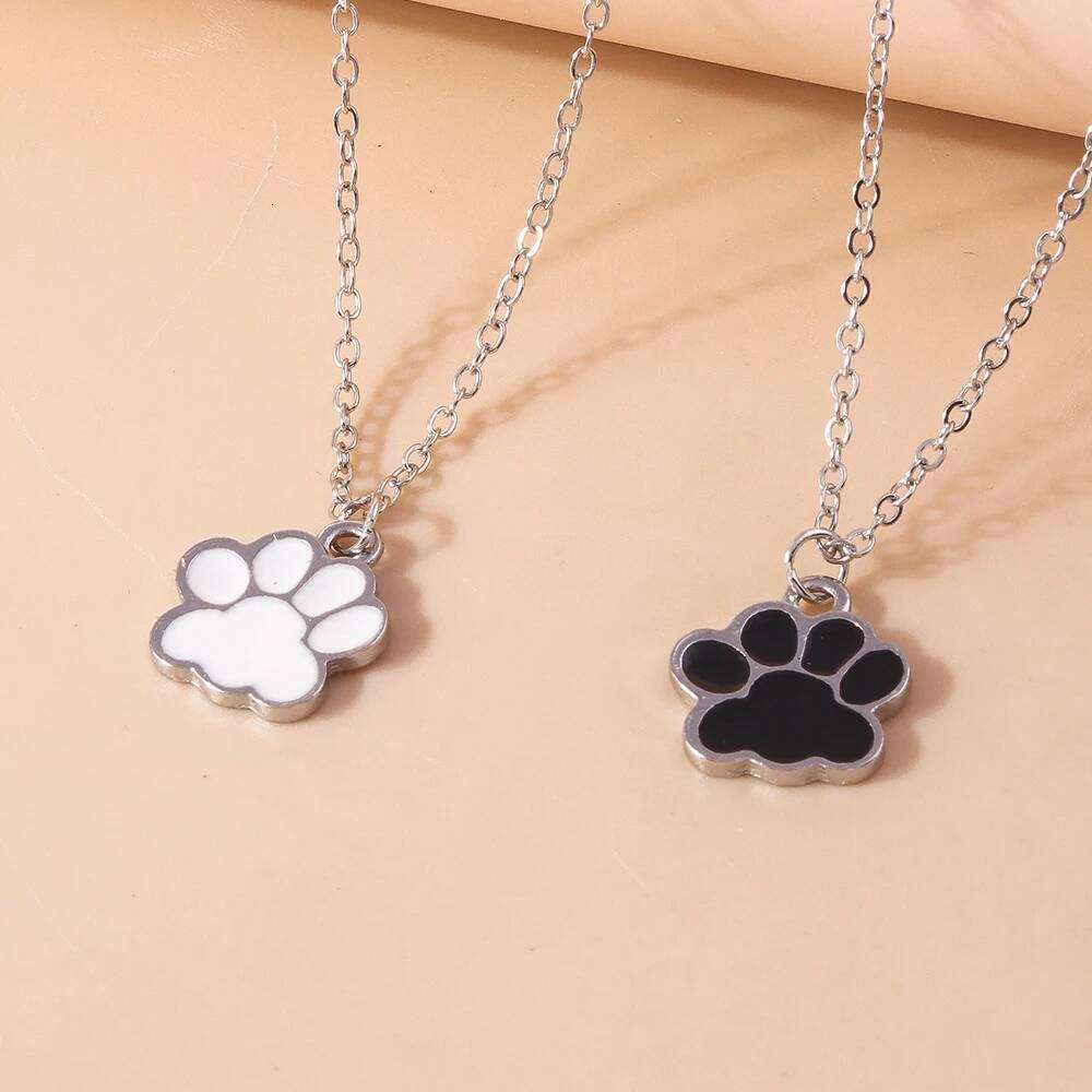 Cute Enamel Dog Cat Paw Necklaces for Women Men BFF Best Friends Couple Matching Pendant Necklace Set Birthday Gifts H260312