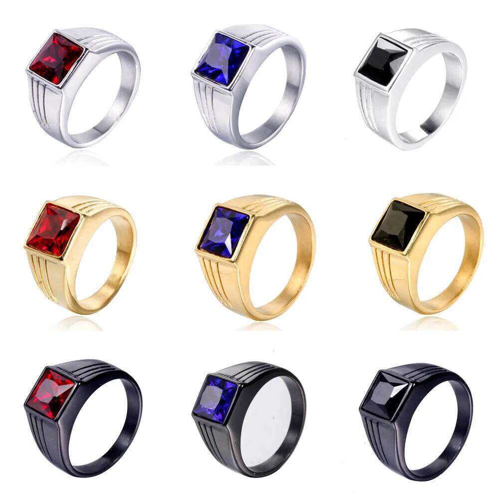 Punk Hip Hop High Quality Multi-colored Big Stone Rings Men Women Fashion Stainless Steel Ring Biker Jewelry Gifts Dropshipping H260312