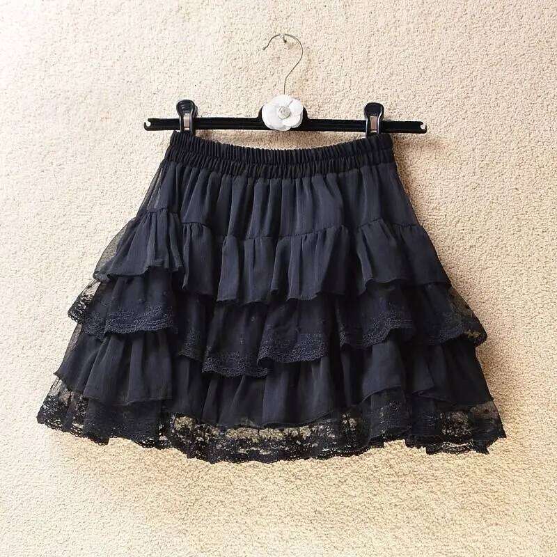 Short white lace cake female summer high waist thin a line princess puffy skirt Z260314