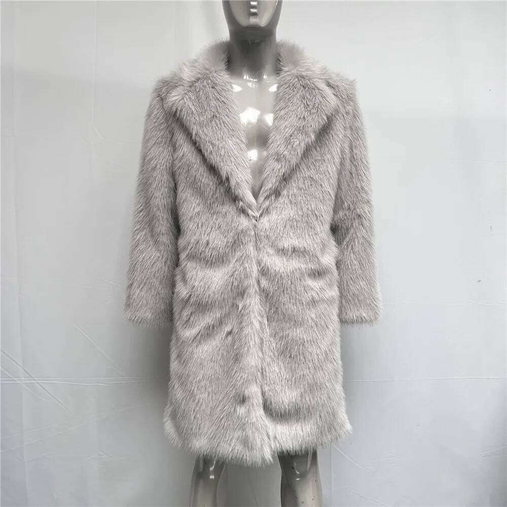 Men Coat Single Breasted Faux Long Sleeve Thick Warm Fur Solid Outerwear Spliced Overcoat Casual Winter 2025 Z260313