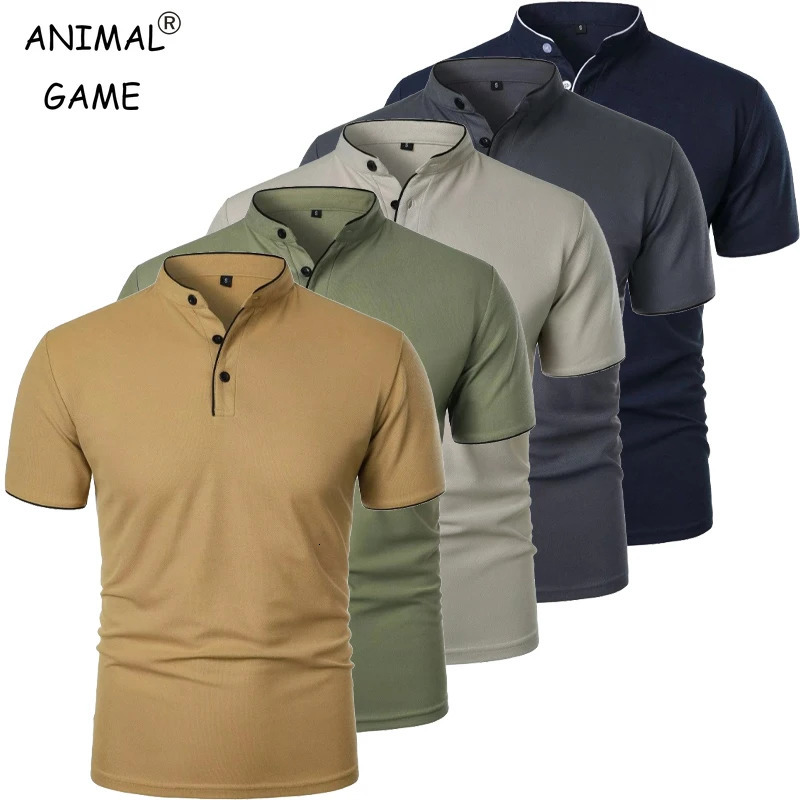 Mens Short Sleeve Collar Polo Shirts Summer Solid Color Casual Shirt Trendy Breathable Loose Basic Splice Oversize Top 260312