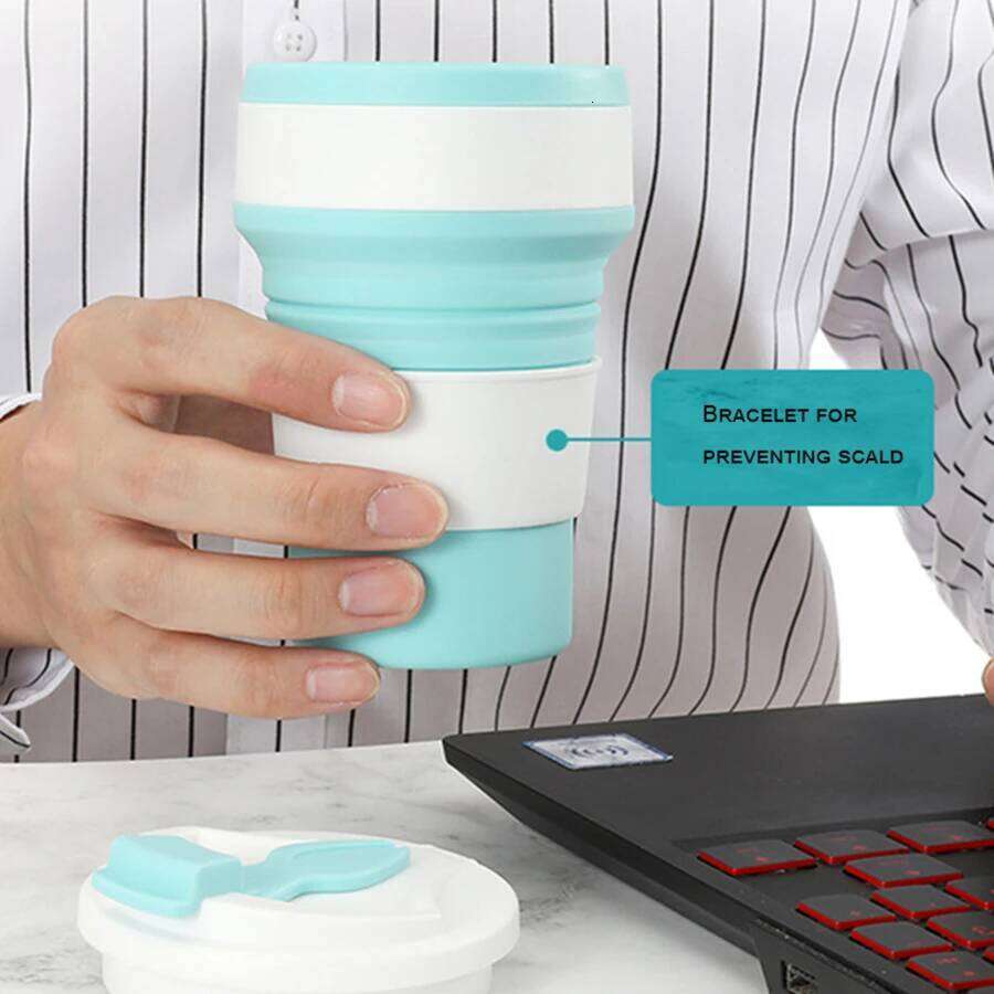 1pc 350ML Food-Grade Silicone Folding With Lid Reusable Portable Coffee Cup, Hot Drink ,Suitable For Travel And Camping Z260313