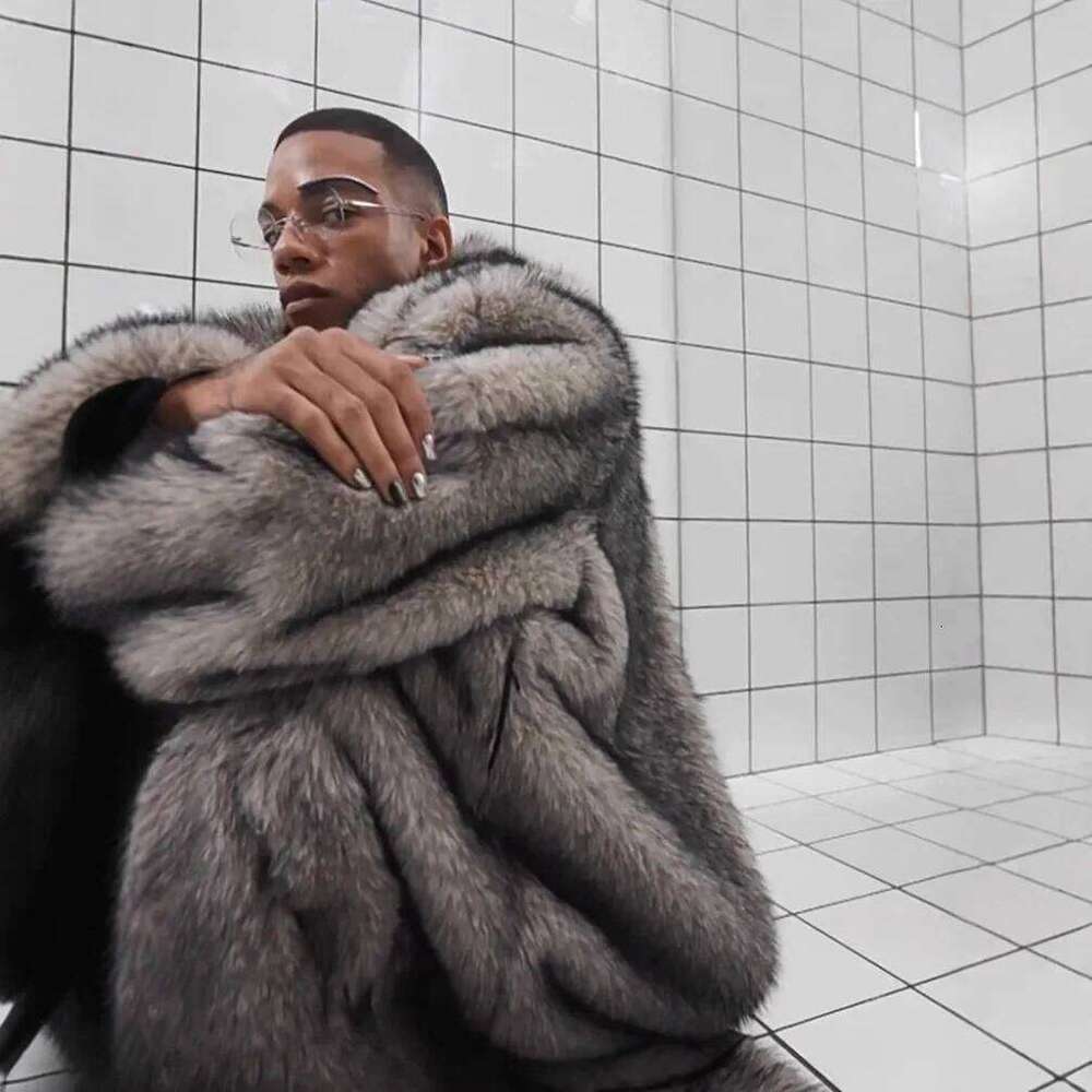 Men Faux Fur Jacket Long Coat Full Length Thick Fluffy Warm Shaggy Outerwear Business Turn Down Collar 2025 Winter Overcoat Z260313