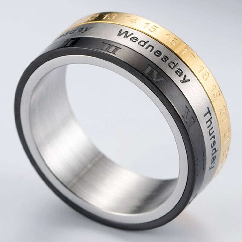 Male Finger Fashion Calendar Rotatable Anxiety Ring Men's Time Week Date Numerals Black Spinner Rings For Men Treatment Fidget H260312