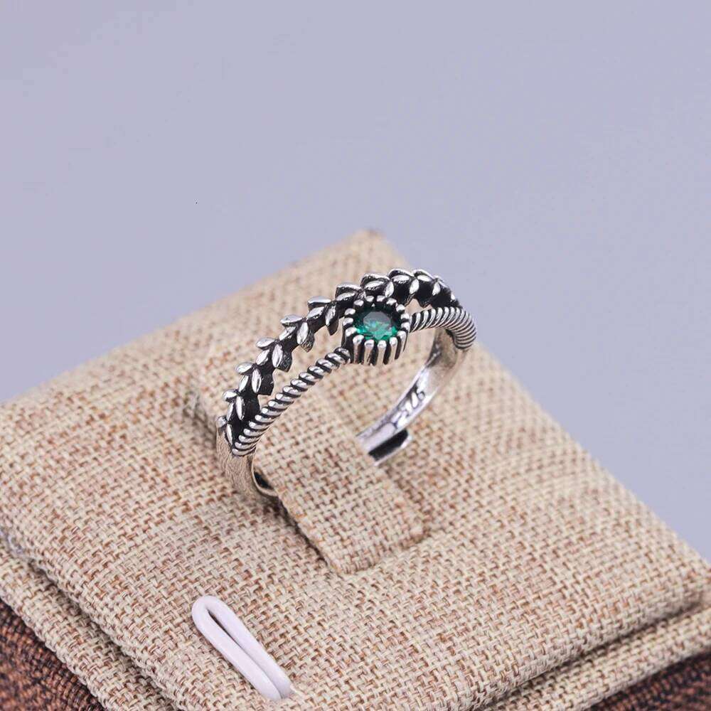 VENTFILLE 925 Sterling Silver Green Diamond Zirconia Ring with For Women Gift Ear Of Wheat Vintage Jewelry Accessories Wholesale H260312