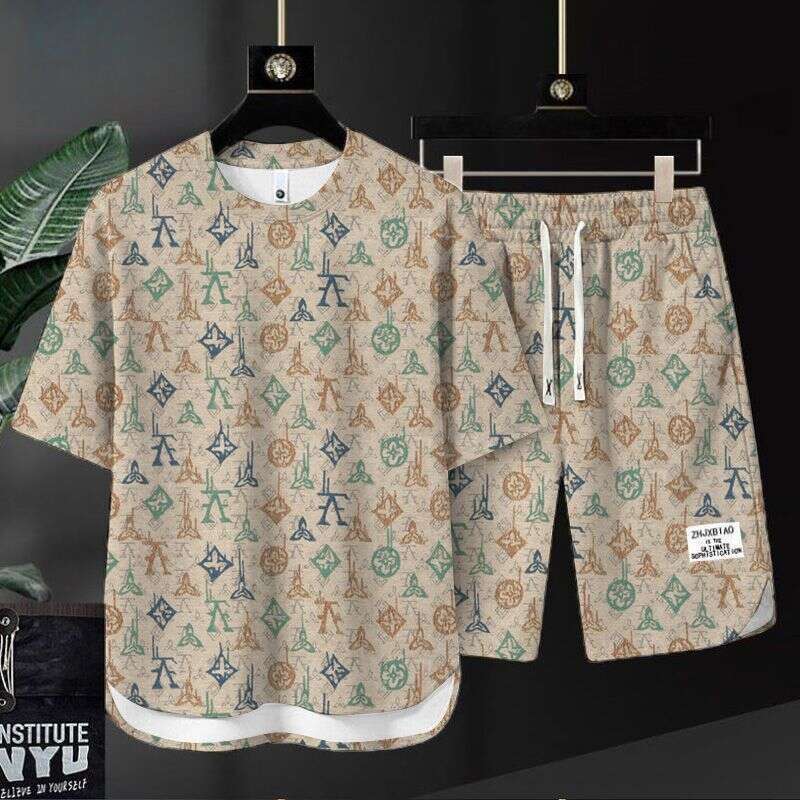 Summer New Fashion Trend Printed Short Sleeve T-shirt Sports Suit Men Loose Comfortable Breathable Plus Size Two-Piece Set 4XL Asia Size