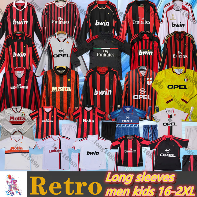 90 91 93 94 95 96 98 99 AC MilLAn retro soccer jerseys IBRAHIMOVIC KAKA 06 07 08 09 10 11 Robinho El Shaarawy MALDINI Balotelli vintage kids kit football shirt Long sleeves
