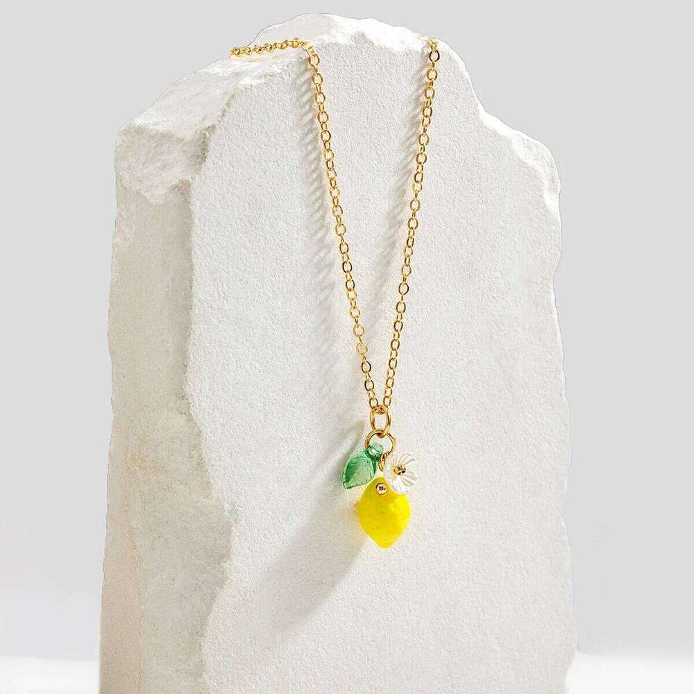 1 exquisite cute resin lemon flower pendant necklace, simple and versatile, fruit collarbone chain, neck chain H260312
