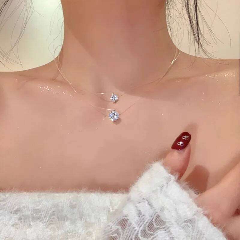 Fashion Shiny imtation Crystal Zircon Pendant Transparent Fishing Line Invisible Ladies Necklace Jewelry Clavicle Chain H260312