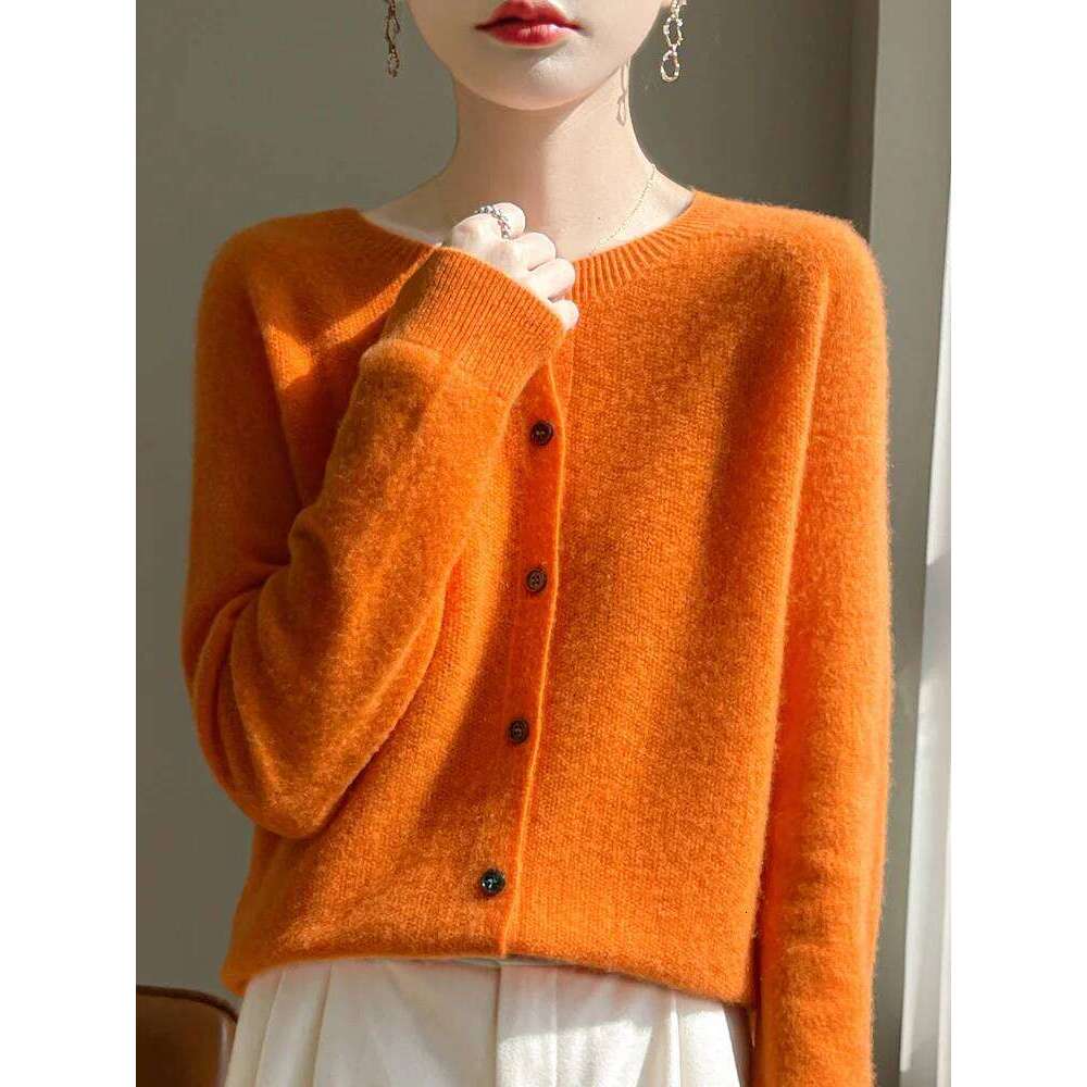 Women's Sweater Cardigans 100% Merino Wool Knitwear Raglan Sleeve Cashmere O-neck Solid Autumn Winter Casual Comfortable Tops Z260313