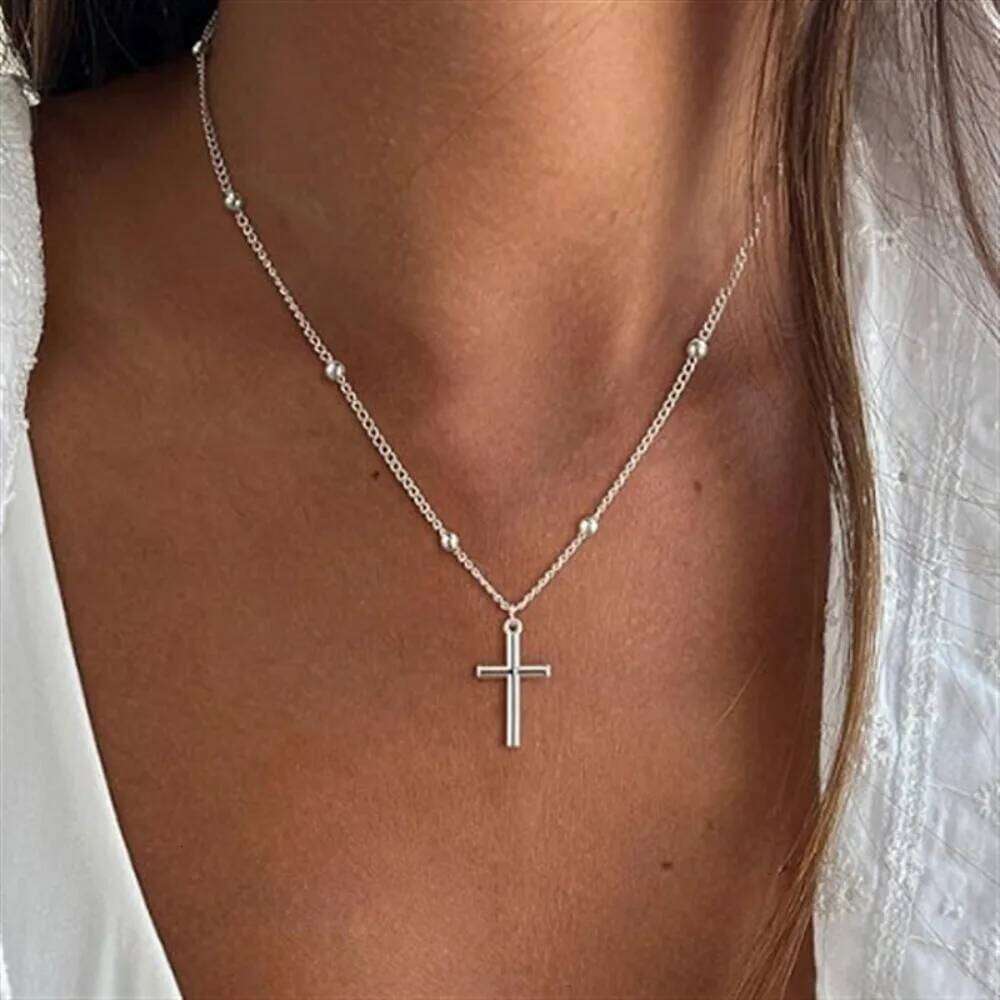 Gold Silver Color Cross Pendant Necklace Fashion Exquisite Metal Alloy Chain Drop Necklaces Religous Jewelry for Women Men Gifts H260312
