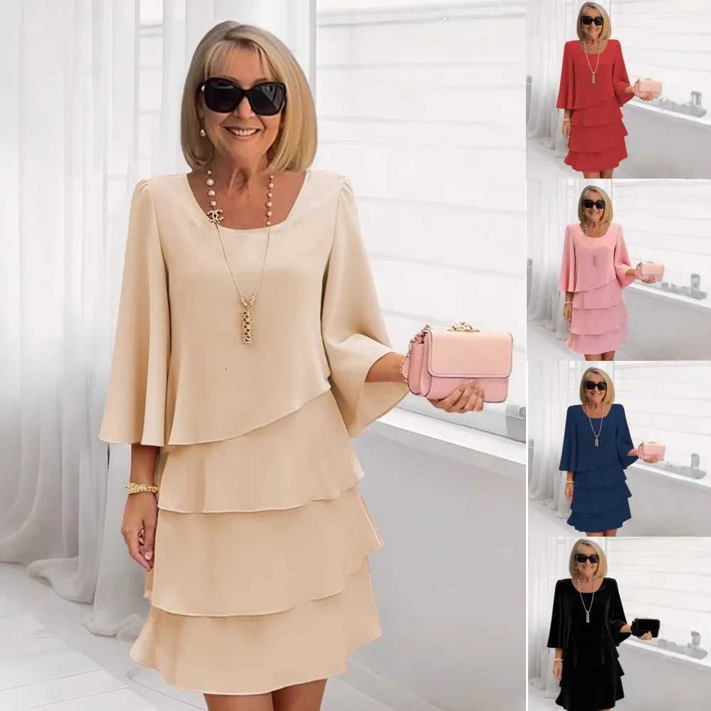 Womens Tiered Ruffle Bell Sleeve Shift Dress Square Neck Flowy Casual Gown for Elegant Daily Wear and Social Events T260314