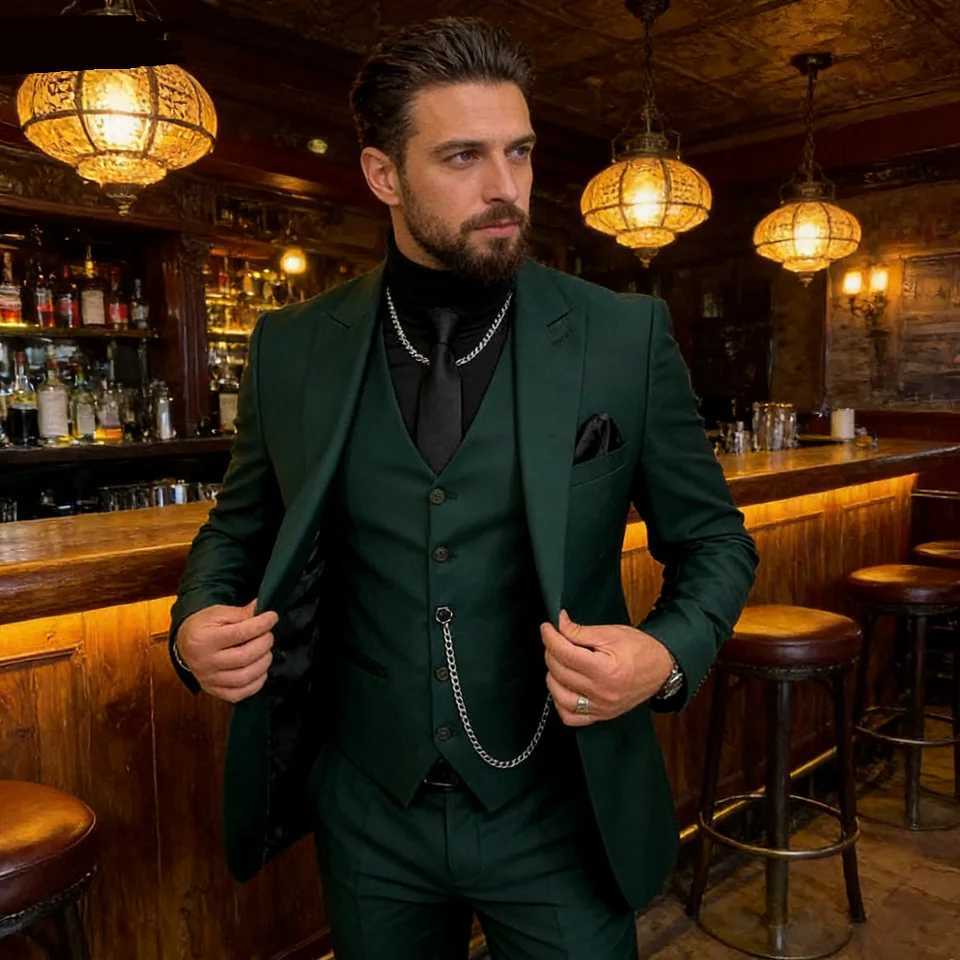 Elegant Wedding 3 Piece Mens Suit Set - Single Breasted PeAK Lapel JaCKet Pants VEST Business Male CloTHing M260313