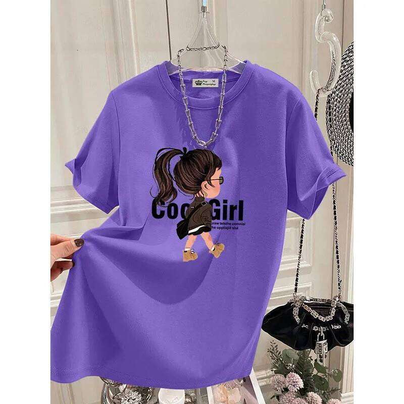 Summer Fashion Cool Girl Print T-shirts Women Clothing Casual Loose Pure Cotton Short Sleeve Top Tee All-match Elegant Pullovers Z260314