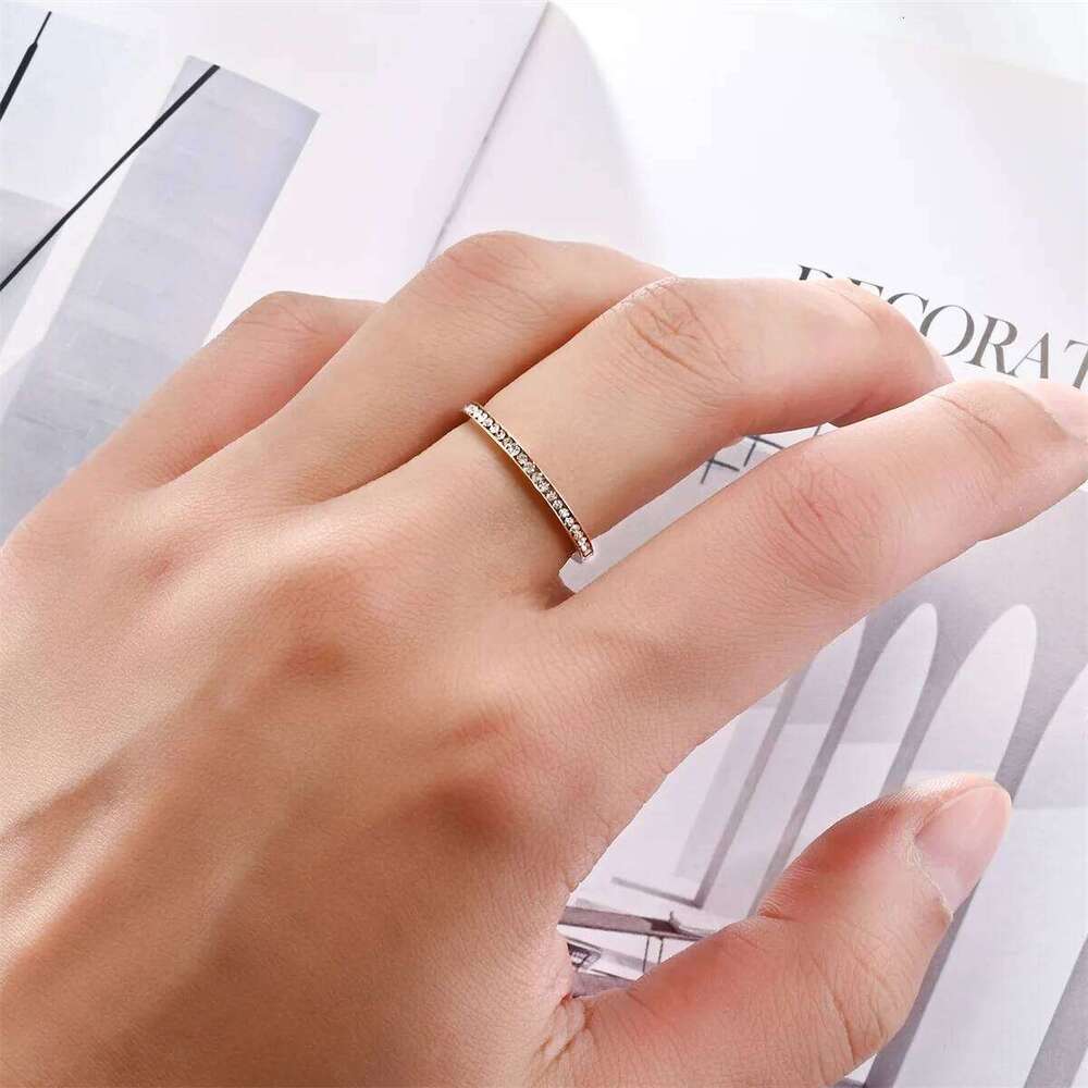 Unisex 2mm Stainless Steel Men Women Statement Cubic Zircon Rings Gold Silver Color US size 5 6 7 8 9 10 11 H260312