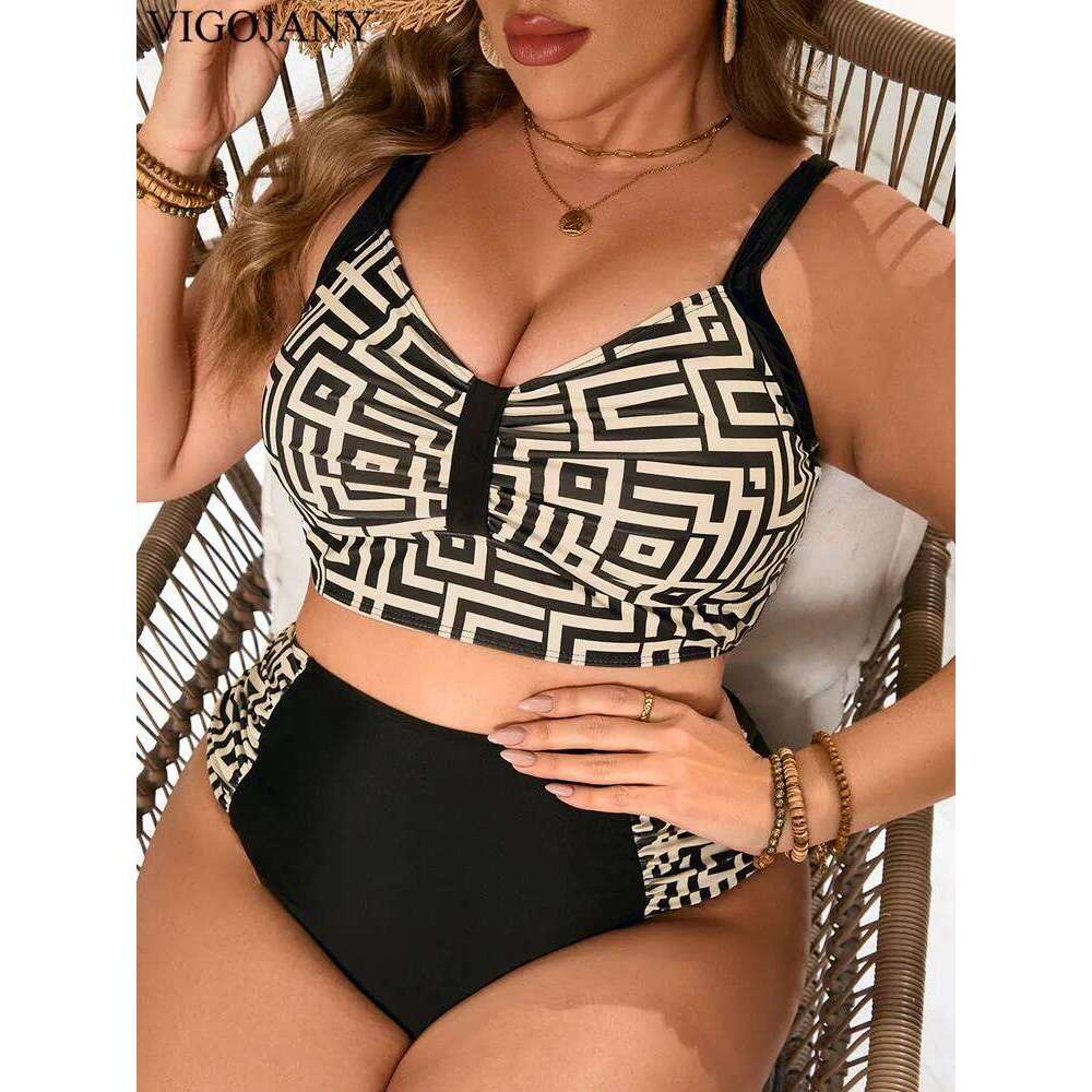 VigoJany 2026 Print Patchwork Plus Size Bikini Women Strapped Push UP Swimsuit High Waist Backless Bathing Suit Beach Bitchwear 26H0313