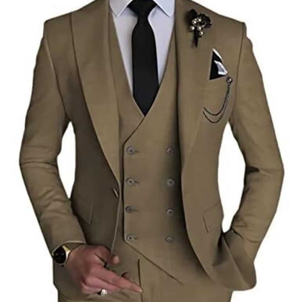 Mens 3 Piece Slim Fit Wedding Tuxedo Suits Peak Lapel Formal Party Groomsmen Suit Set with Blazer Vest Pants M260313