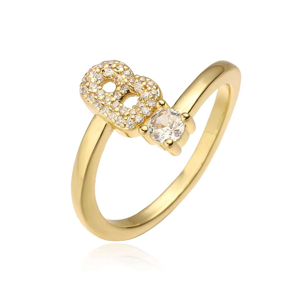 HECHENG Simple Opening Adjustable Neutral Ring Women's Couple Initial A-Z Capital Letter Jewelry 1 piece H260312