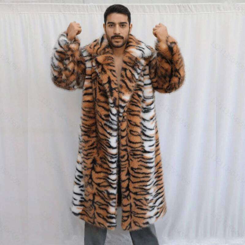 Tiger wild fluffy, personalized men's fur coat, winter rain and snow warm clothing, King of the forest Z260313