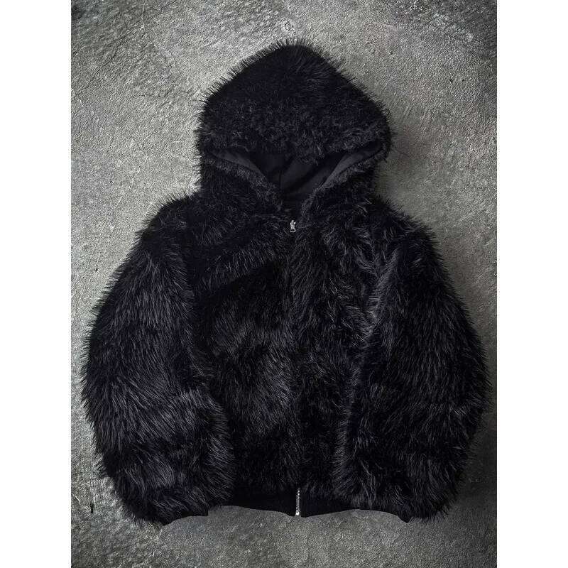 Mauroicardi Autumn Winter Oversized Thickened Warm Black Reversible Faux Fur Parka Coat Men with Hood Zipper Fluffy Jacket 2025 Z260313