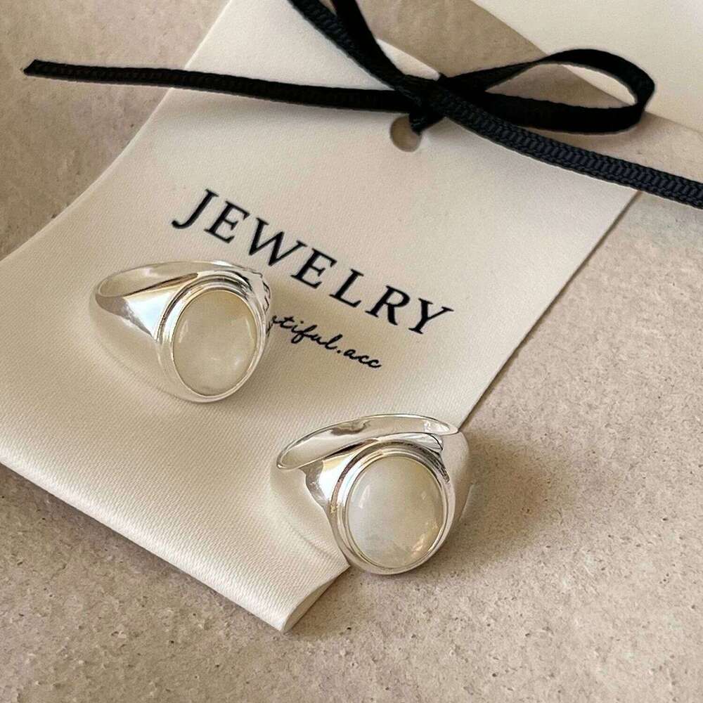 925 Sterling Silver Rings For Women Vintage Handmade Adjustable White Stone Ring Fashion Band Female Bijoux Gift H260312