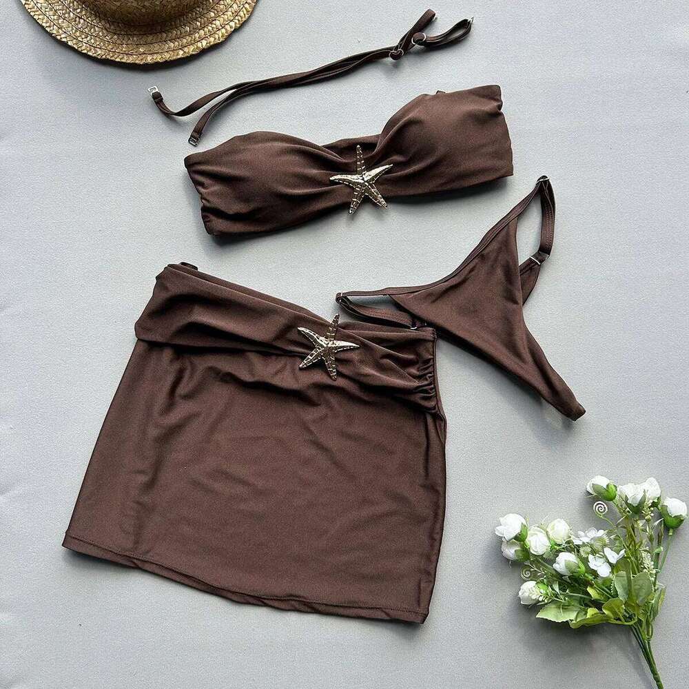 Three-piece New Sexy Bikini Solid Color Split Women's Swimsuit Y260303