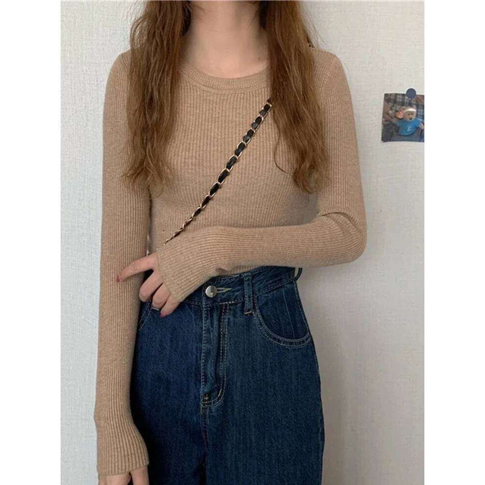 2025 Women Sweater Autumn Long Sleeve Pullover Basic Top Fashion O-neck Elastic Female Winter Solid Knitted Jumper Z260314