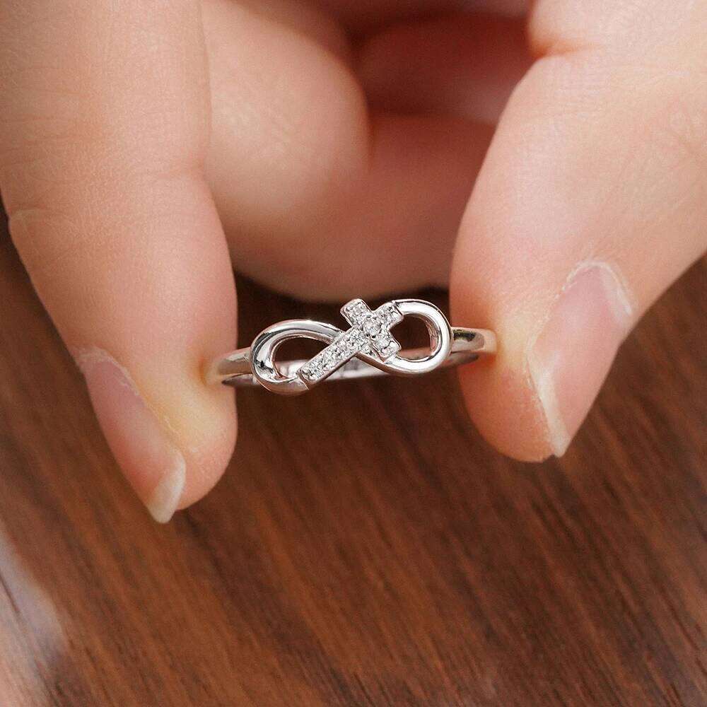 Huitan 925 Sterling Silver Infinity Sign Cross Designed Wedding Band Eternity Ring Simple Stylish Elegant Jewelry for Women H260312