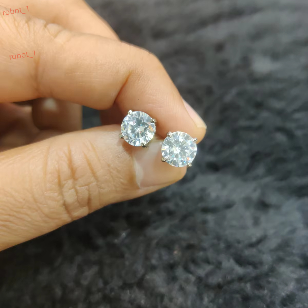 Moissanite Round Brilliant Cut Bezel Set White Gold Plated Stud Earrings-Trendy Unisex Jewelry