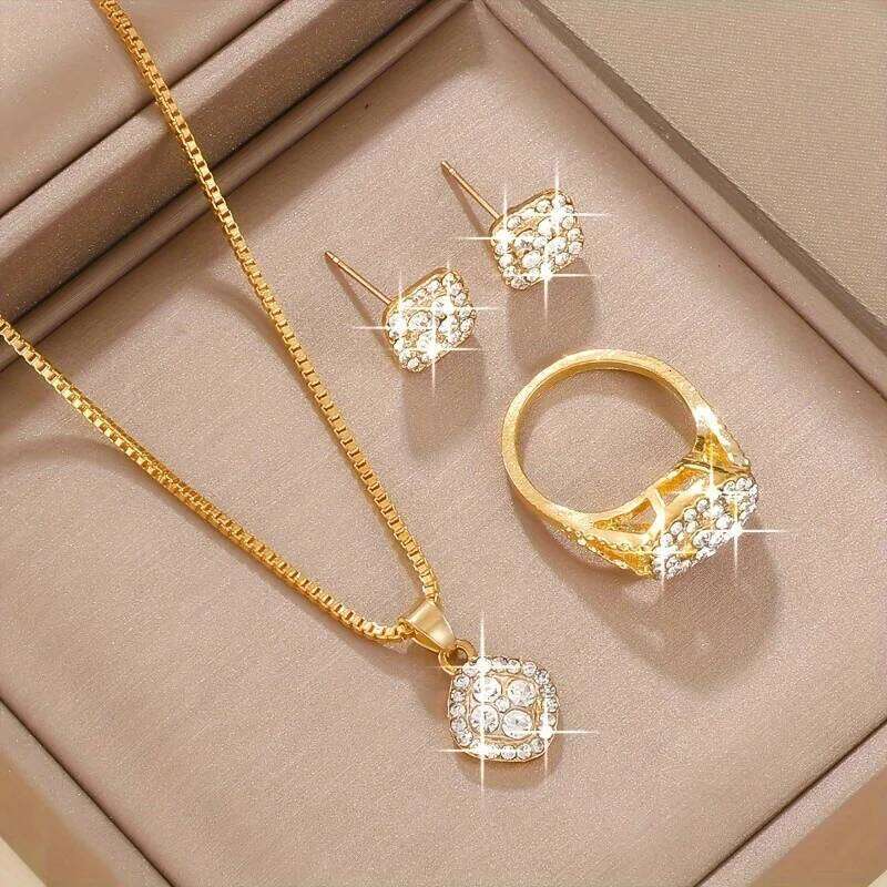 Cube Jewelry Women's Elegant Necklace Earrings & Ring Set Perfect for Valentine's Day Christmas Gift H260312