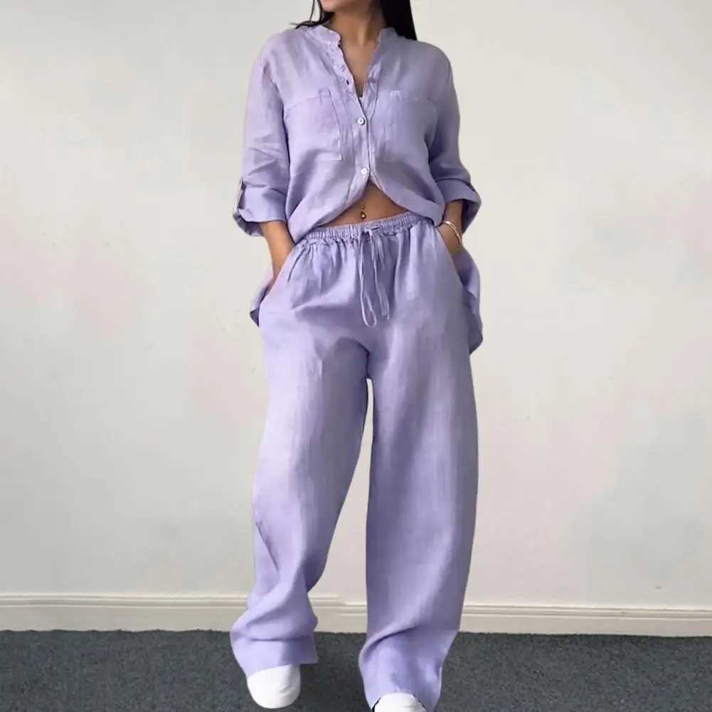 2024 Summer New Trend Cotton and Linen Shirt Suit High Waist Loose Trousers Elegant Women Sets Two Piece Set for Women M260313