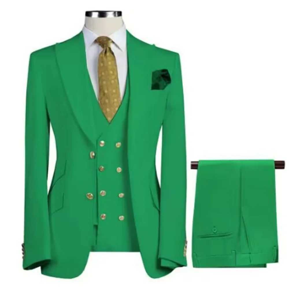 Mens Slim Fit Prom Tuxedo 3-Piece Set with Peak Lapel Blazer Vest Pants - Wedding Groom Business Formal Party Costume Homme a02 M260313