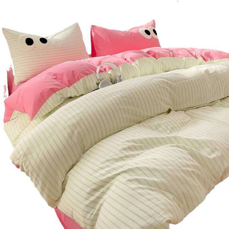 Small Fresh Cream Style Striped Simple Embroidery Big Eyes Four-piece Quilt Cover Bed Sheet Dormitory Three-piece Set H260312 - view 6