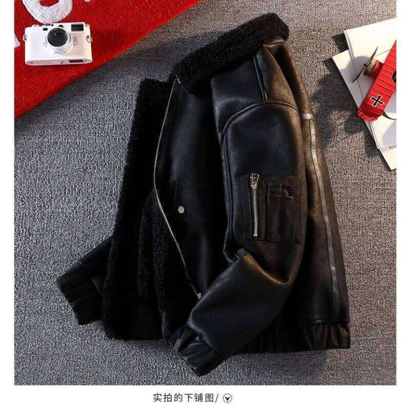 Men's Fleece Thickened Winter Light Luxury High-end Motorcycle New Faux Fur One-piece Leather Jacket Men Z260313