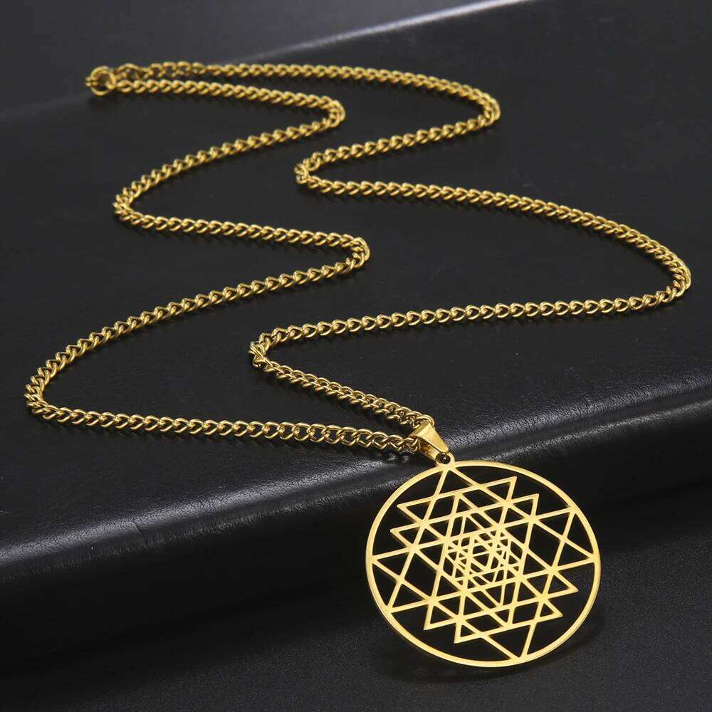 Dawapara Sri Yantra Yoga Necklace Shri Chakra Mandala Hindu Meditation Symbol Amulet Sacred Geometry Stainless Steel Jewelry H260312