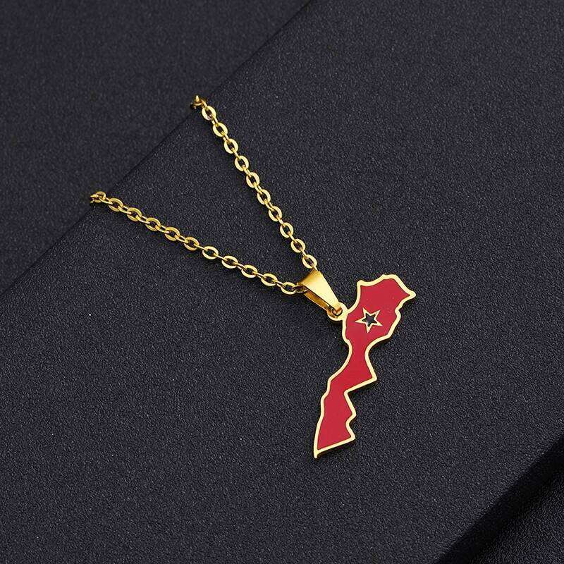 Kingdom of Morocco Map Pendant Necklace Stainless Steel Men Women African Ethnic Jewelry Le Royaume Du Maroc National Flag H260312