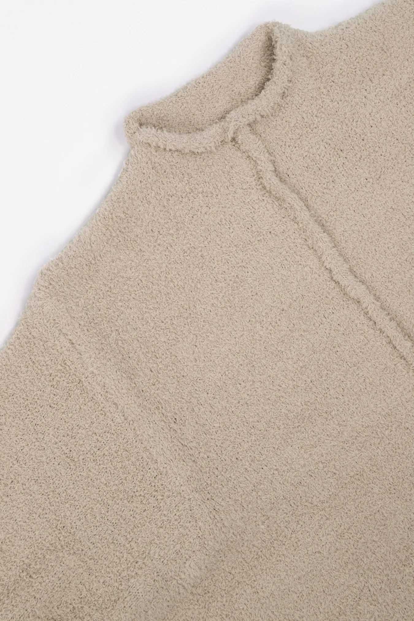 Womens Beige Oversized Knit Two-Piece Set with Half-Zip Sweater And Wide-Leg Pants Casual Loungewear M260313