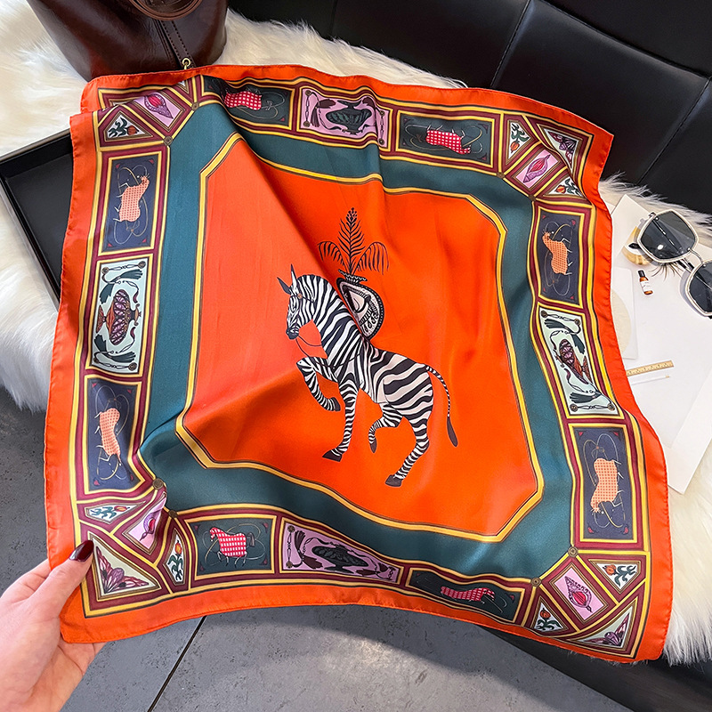 Korean-Style Internet Celebrity Versatile Fashion Zebra 70 Imitation Silk Square Scarf High-End Floral Neck Scarf