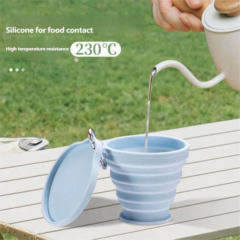 Portable Silicone Folding with Hanging Hole Collapsible Outdoor Water Cup for Camping Hiking Travel Z260313