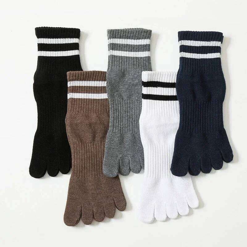 Mans Five Finger Cotton Striped Solid Casual Sweat-Absorbing Anti-Bacterial Warm Fitness Sport Toe Short Socks Student Z260313