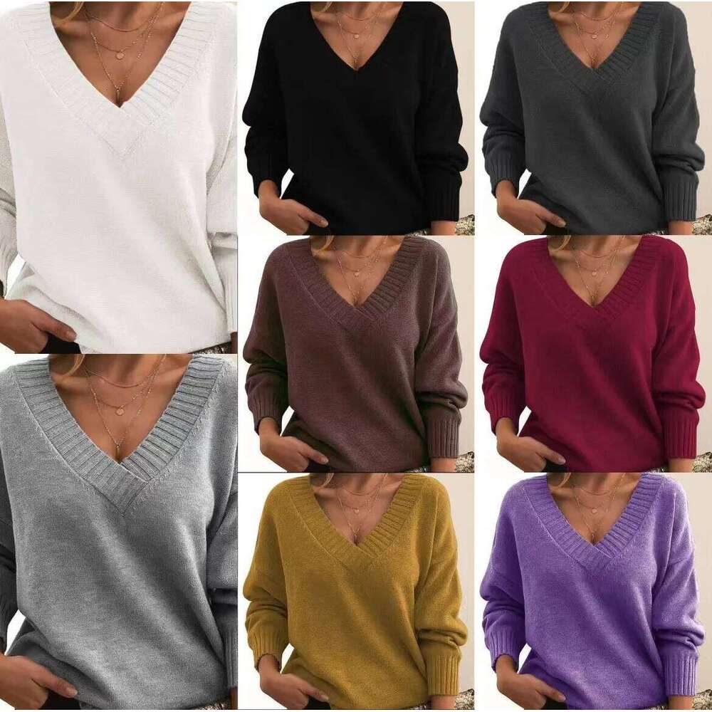 2025 Fall Winter New Fashion Women's Sweater Loose-Fit V-Neck Casual Pullover Knit Tops Y2k Clothing Z260313