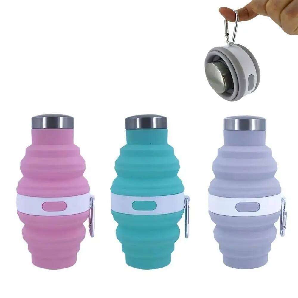 Reusable 475ml Collapsible Water Bottles Retractable Silicone Hiking Portable with Carabiner Folding Drink Cups Coffee Z260313