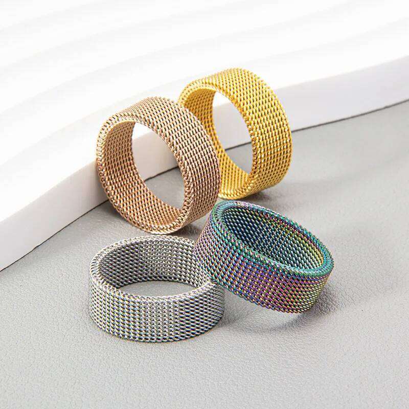 New Fashion Titanium Steel 8MM Grid Mesh Ring Woman For Men High Quality Simple Multi-color Jewelry Party Gifts H260312