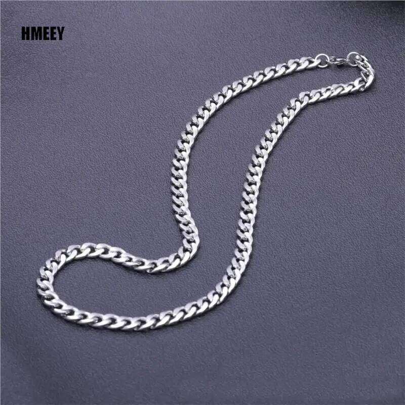 Hmeey Stainless Steel Chain Necklace Long Hip Hop for Women Men on The Neck Fashion Jewelry Gift Accessories Silver Color Choker H260312
