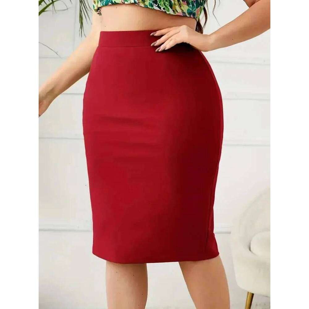 Casual High Waist Slit 2026 Summer Solid Slim Skirt Women's Plus Size Clothing Z260314