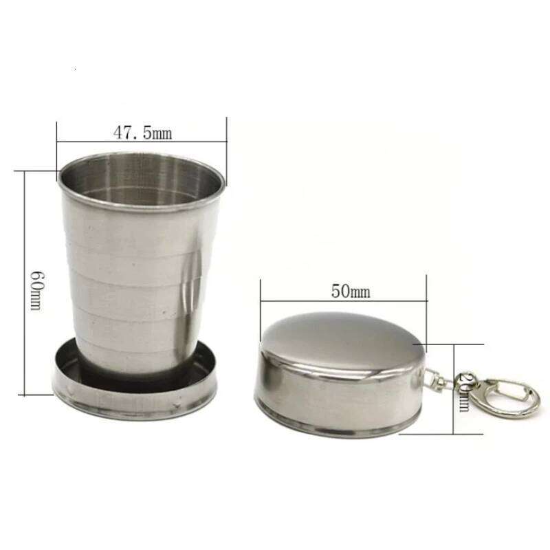 1Pc 75ML Keychain Stainless Steel Retractable Cup Teacups Teaware Folding Glass Z260314