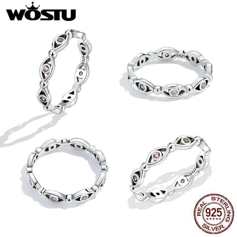 WOSTU 925 Sterling Rings Zircon Simple Lucky Eye Finger Ring For Women Elegant Silver Jewelry Gift CTR212 H260312