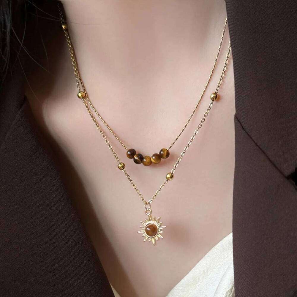 Gold Color Sun Pendant Necklaces, Stainless Steel Layer Necklace Women, Minimalism Style Jewelry Accessories Chain H260312