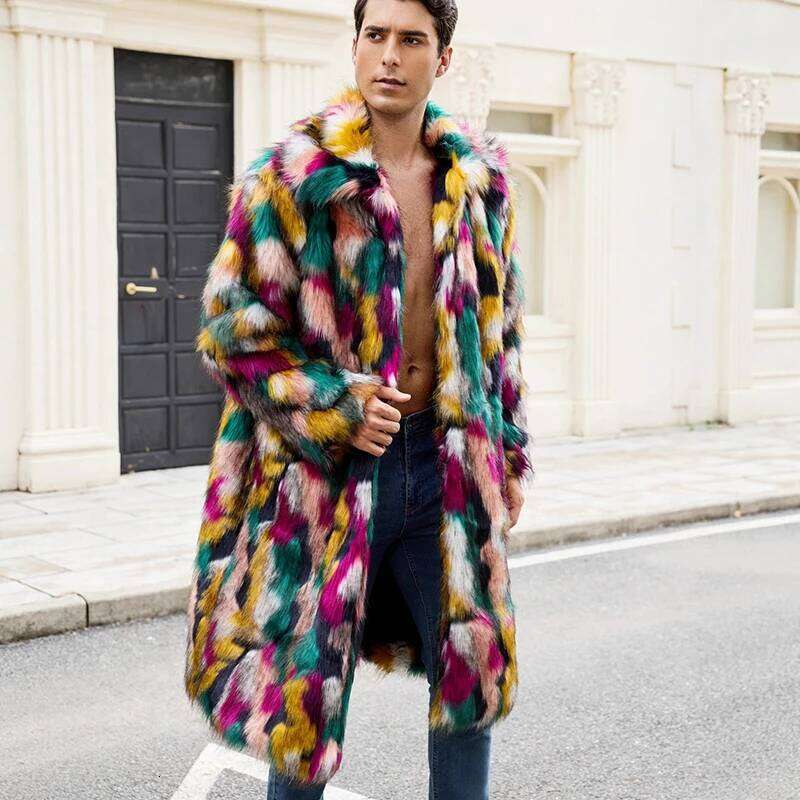 PFHQ Niche Men's Faux Fur Jacket Autumn Winter New Colorful Warm Coat Long Sleeve Cardigan Lapel Fashion Clothing 21P1294 Z260313